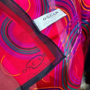 Vintage Oscar De La Renta Scarf , Silk Oblong Fuchsia Purple Blue Yellow